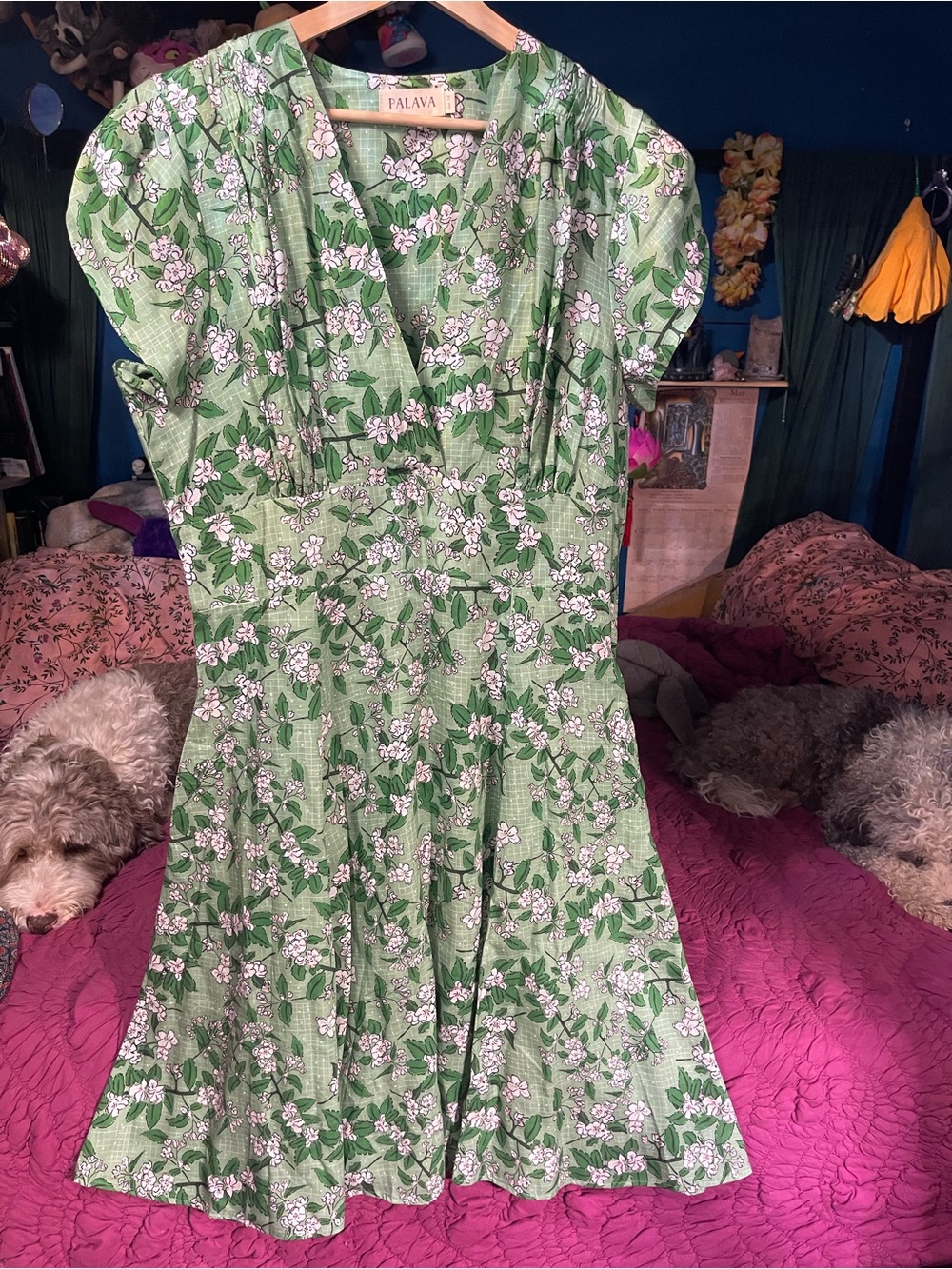 Palava Green Floral V-Neck Midi Dress